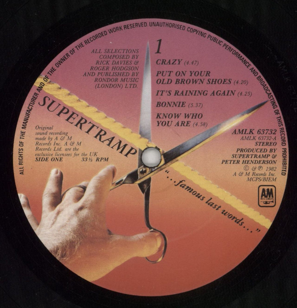 Supertramp Famous Last Words UK vinyl LP album (LP record) SPTLPFA380160
