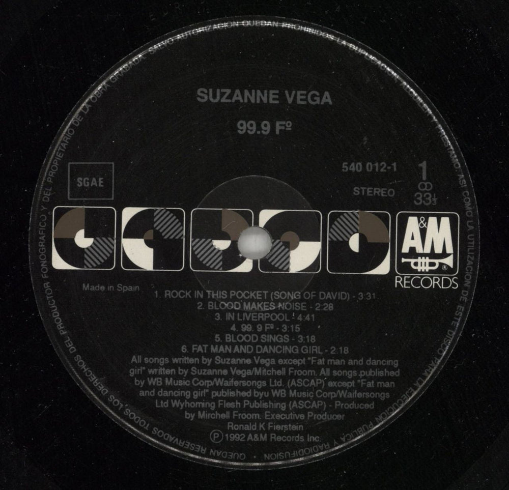 Suzanne Vega 99.9F° (Ninety-Nine Point Nine Fahrenheit Degrees) - EX UK vinyl LP album (LP record) VEGLPFN705543