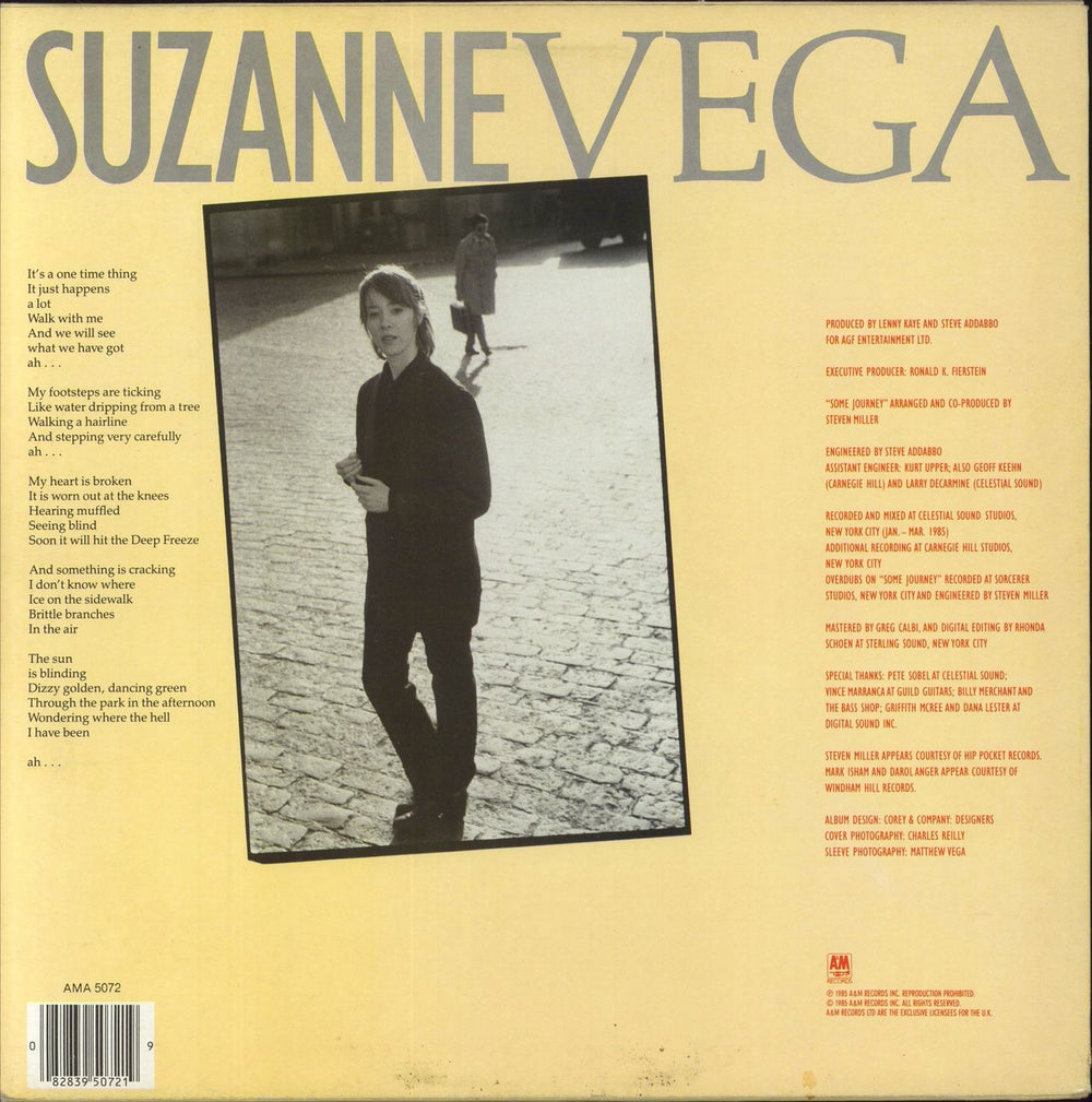 Suzanne Vega Suzanne Vega + lyric inner UK vinyl LP album (LP record) 082839507219