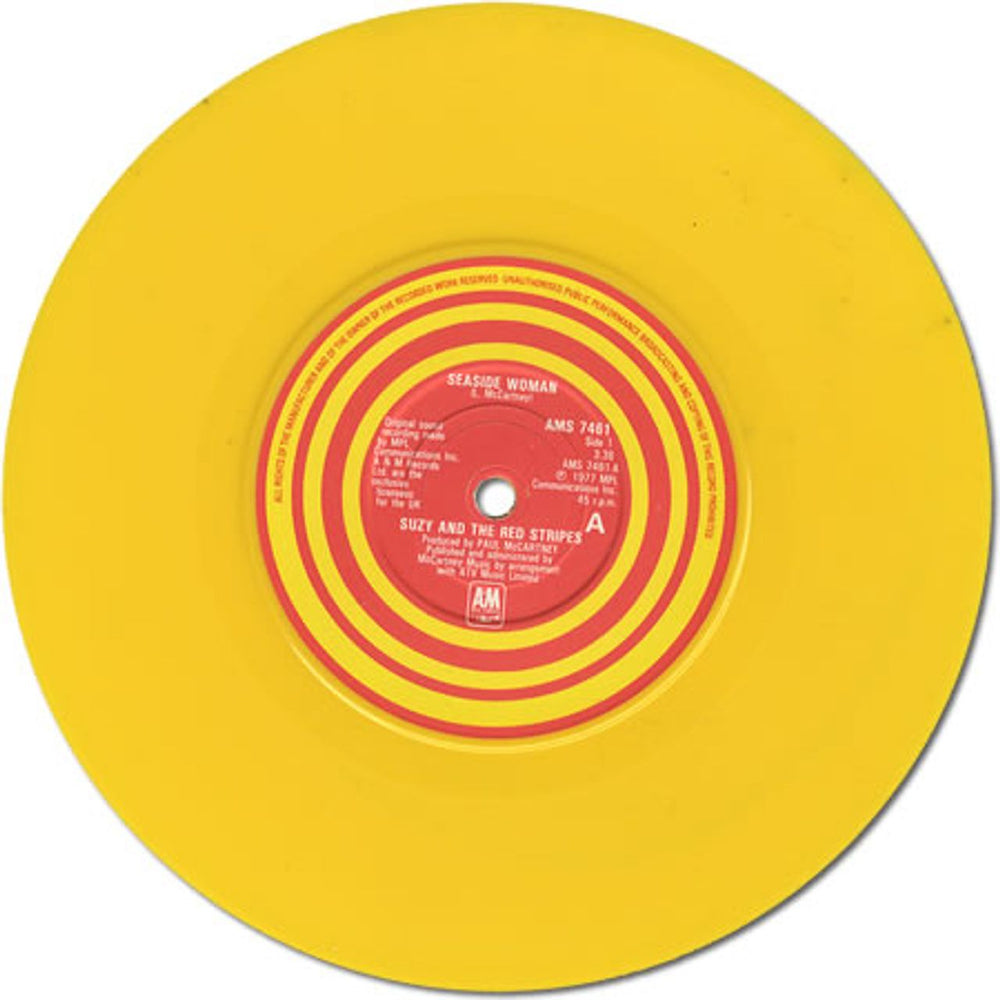 Suzy And The Red Stripes Seaside Woman - Yellow Vinyl UK 7" vinyl single (7 inch record / 45) AMS7461