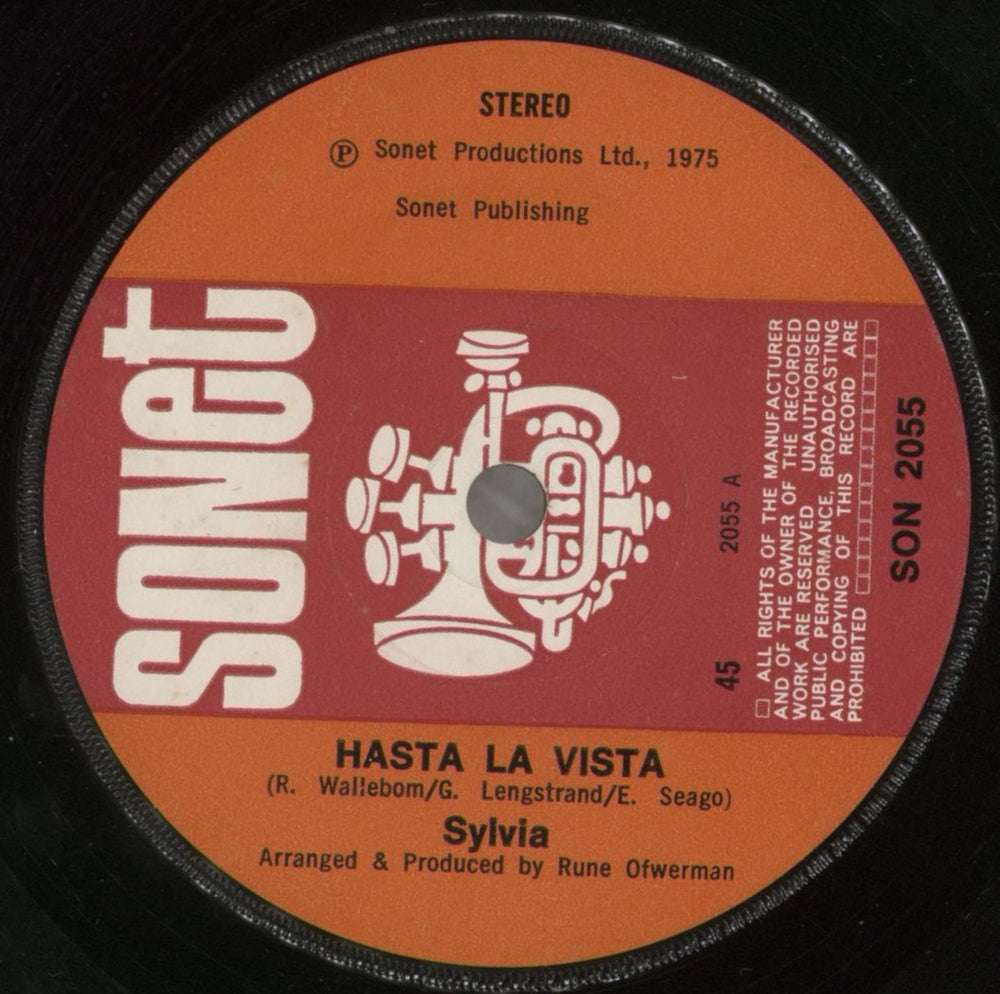 Sylvia Vrethammar Hasta La Vista UK 7" vinyl single (7 inch record / 45) SON2055