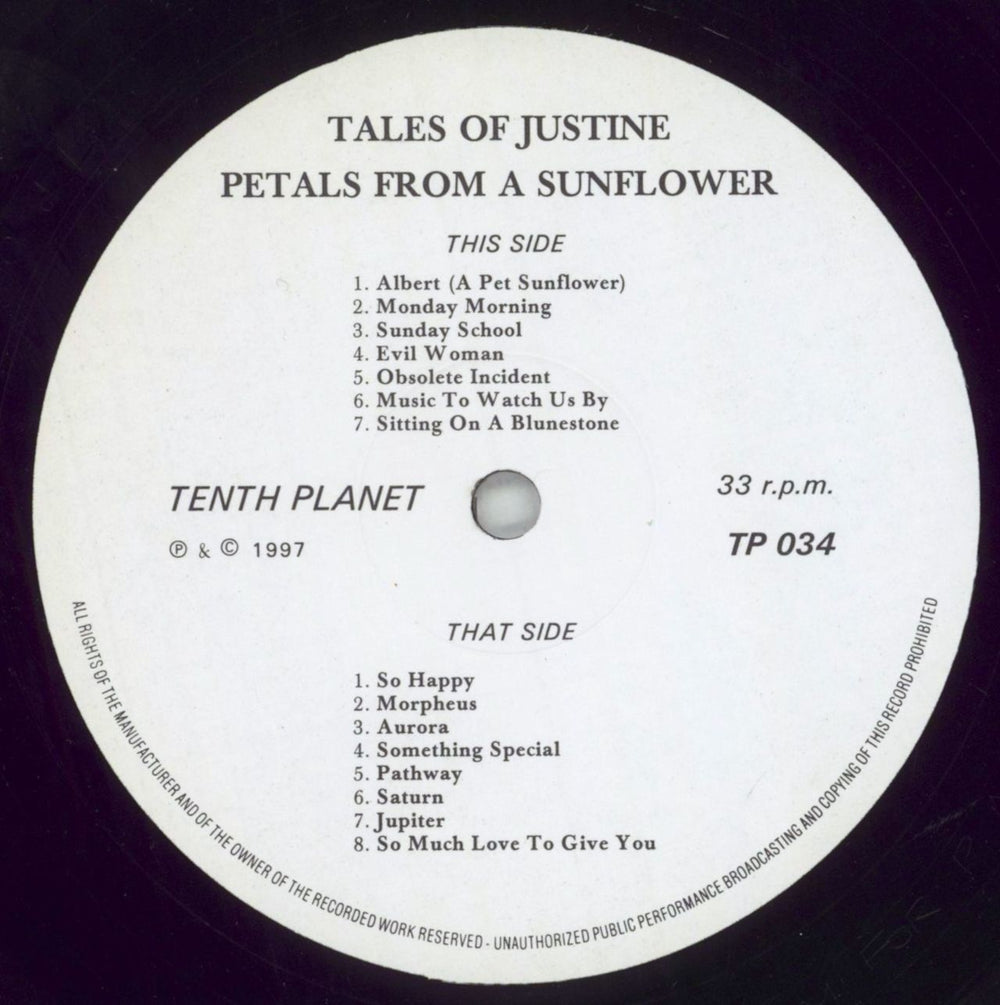 Tales Of Justine Petals From A Sunflower UK vinyl LP album (LP record) 8BXLPPE853831