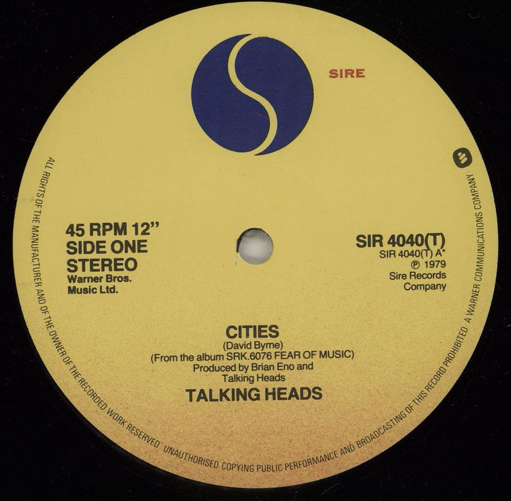 Talking Heads Cities UK 12" vinyl single (12 inch record / Maxi-single) TAL12CI128998