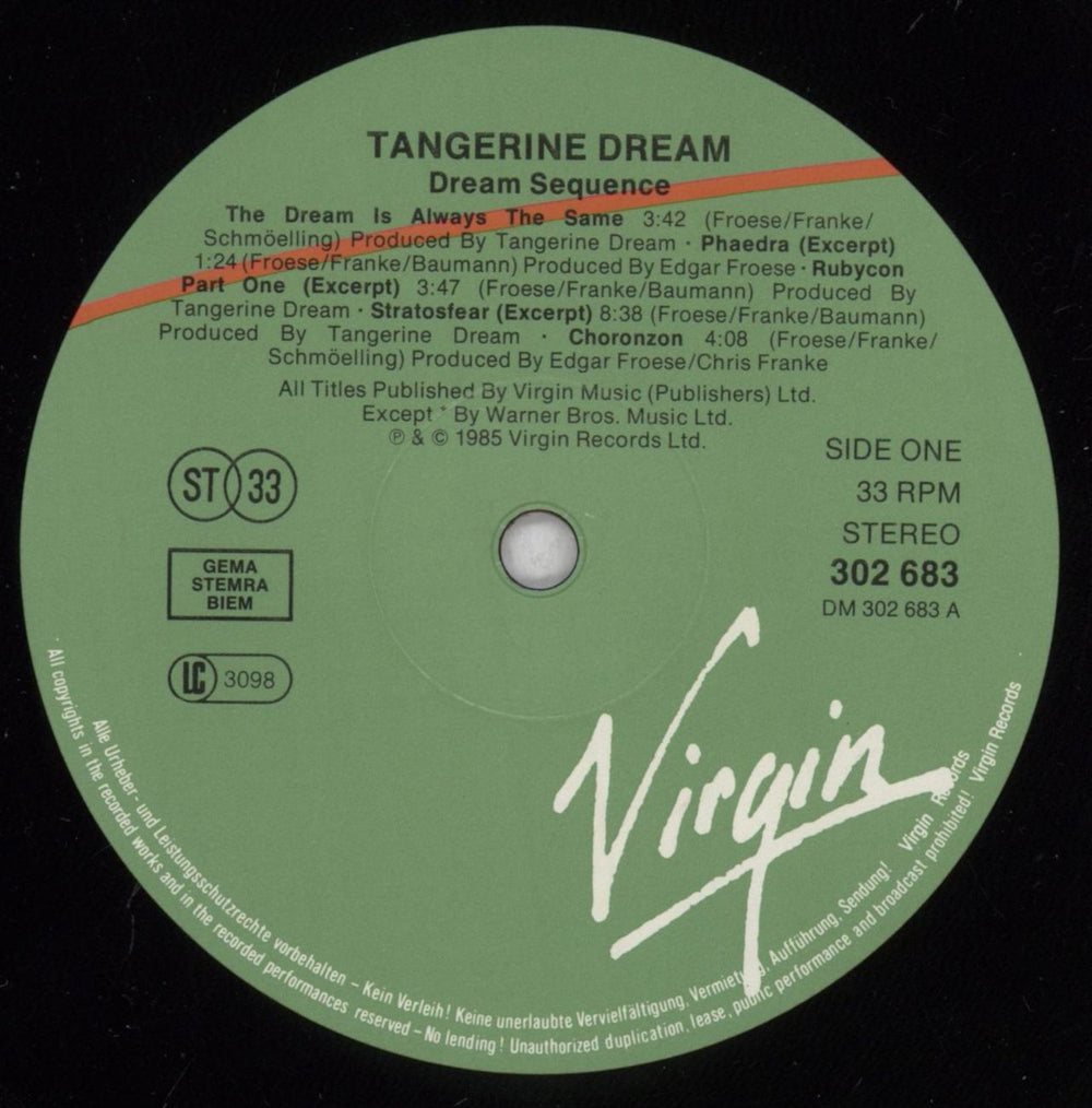 Tangerine Dream Dream Sequence - EX German 3-LP vinyl record set (Triple LP Album) TAN3LDR834756