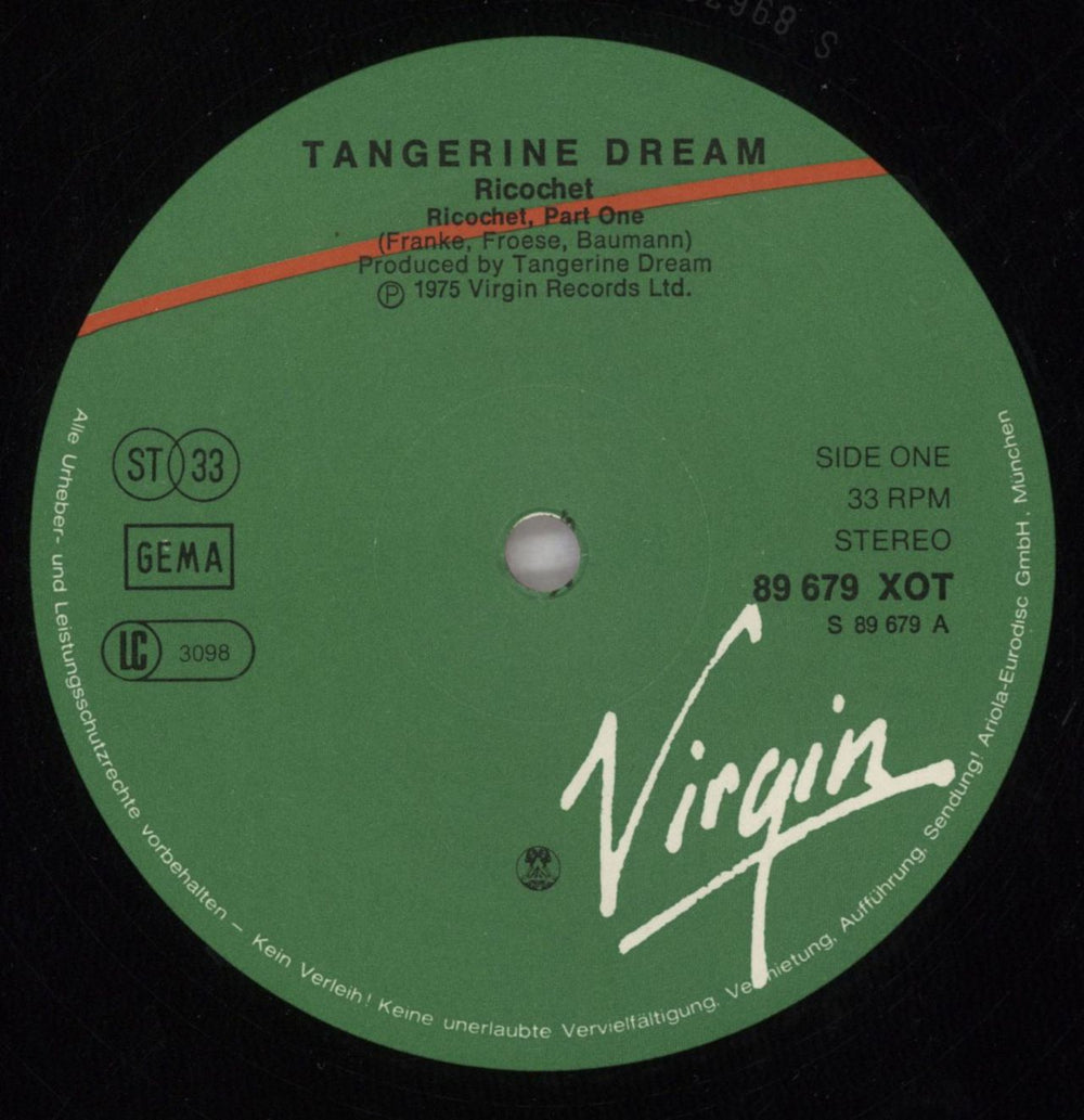 Tangerine Dream Ricochet UK vinyl LP album (LP record) TANLPRI822704