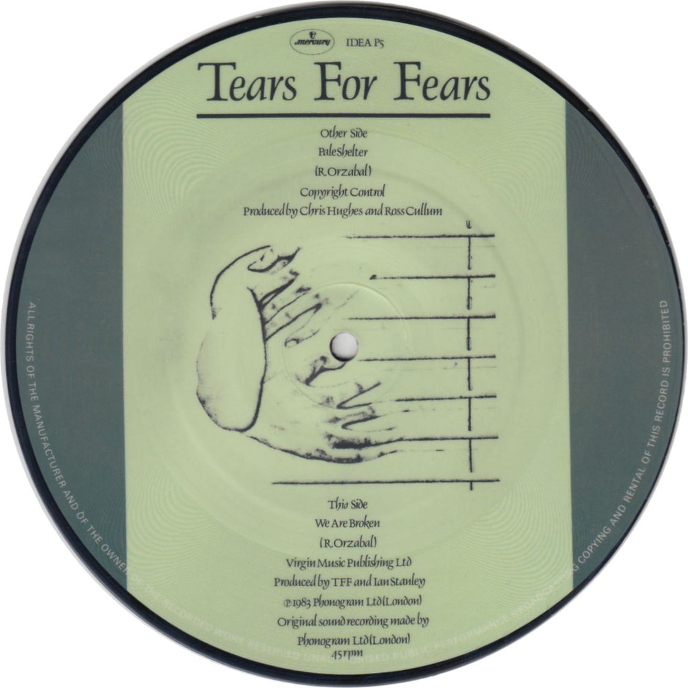 Tears For Fears Pale Shelter UK 7" vinyl picture disc (7 inch picture disc single) TFF7PPA16086