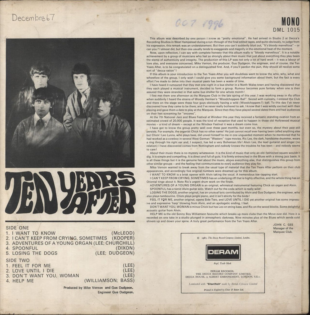 Ten Years After Ten Years After - 1st - VG UK vinyl LP album (LP record) TYALPTE754739