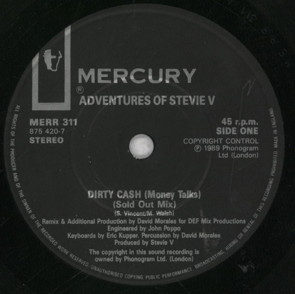 The Adventures Of Stevie V Dirty Cash (Money Talks) UK 7" vinyl single (7 inch record / 45) SVI07DI847958