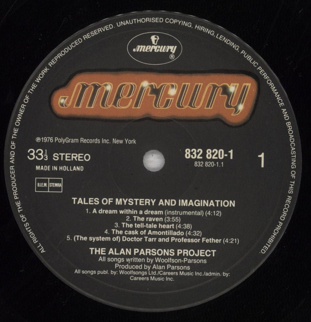 The Alan Parsons Project Tales Of Mystery And Imagination Dutch vinyl LP album (LP record) TPPLPTA845901