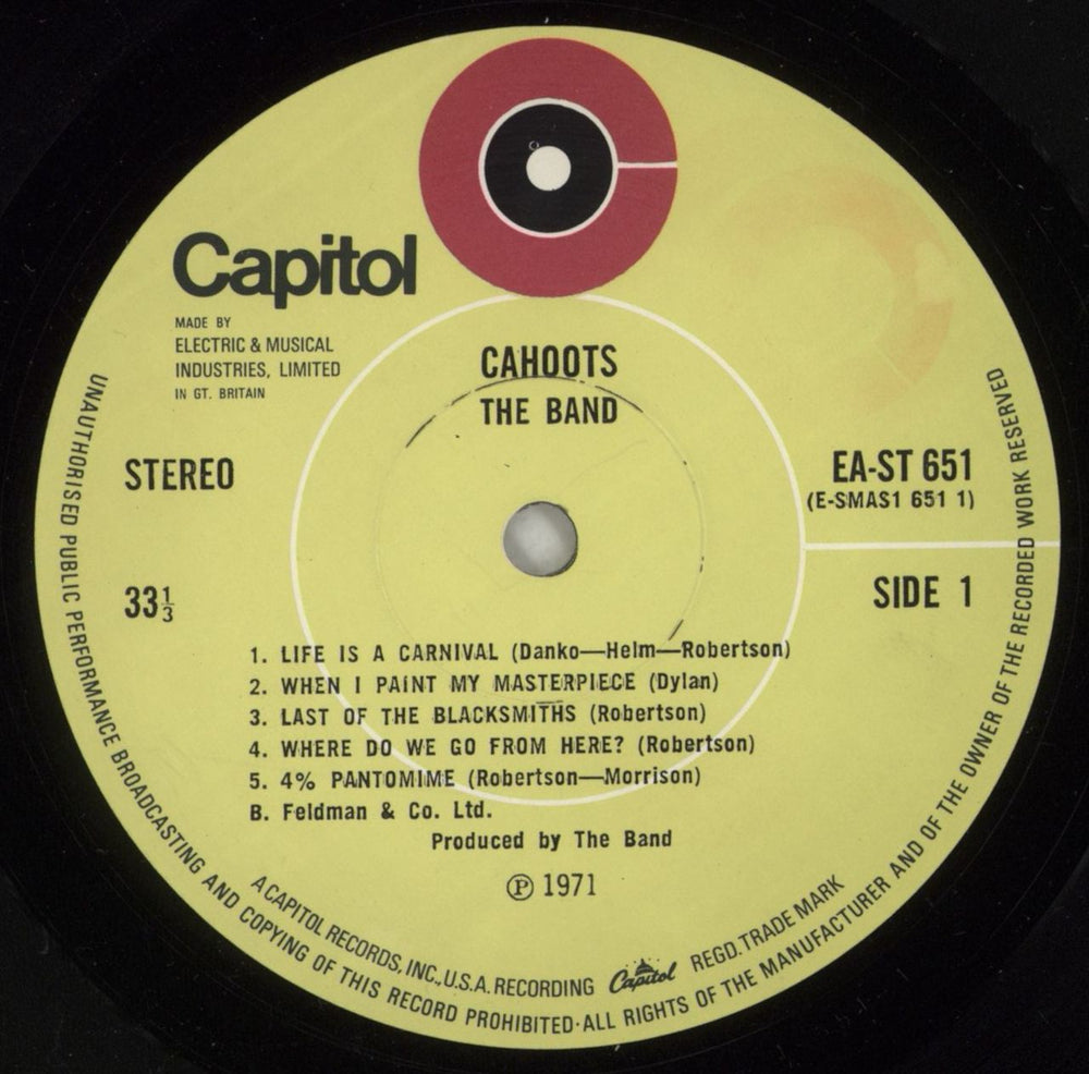 The Band Cahoots - 1st - Textured UK vinyl LP album (LP record) T-BLPCA81820