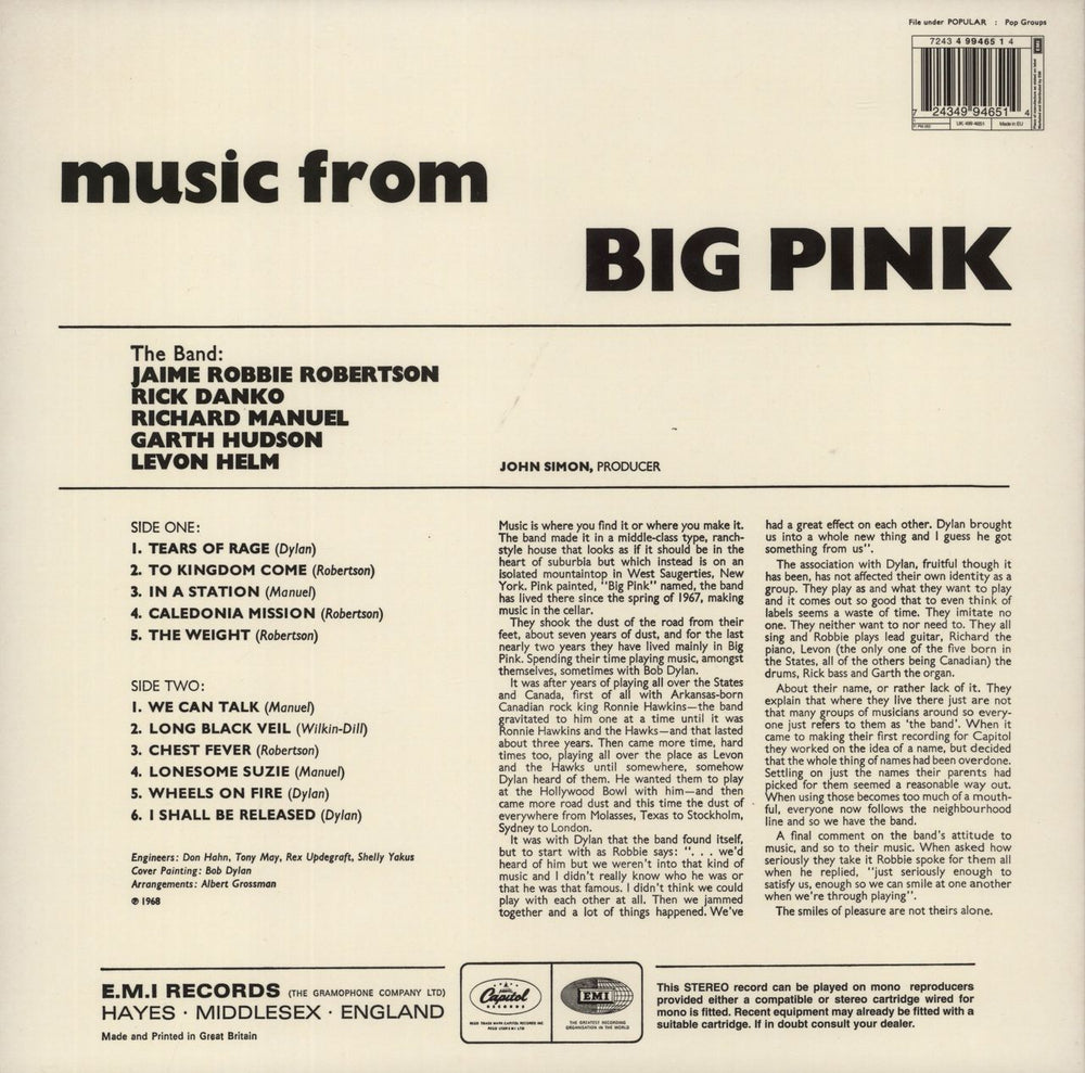 The Band Music From Big Pink - 180gm UK vinyl LP album (LP record) 724349946514