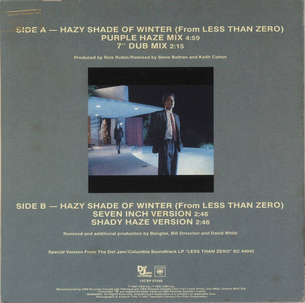 The Bangles Hazy Shade Of Winter - Gold Stamp Canadian 12" vinyl single (12 inch record / Maxi-single)