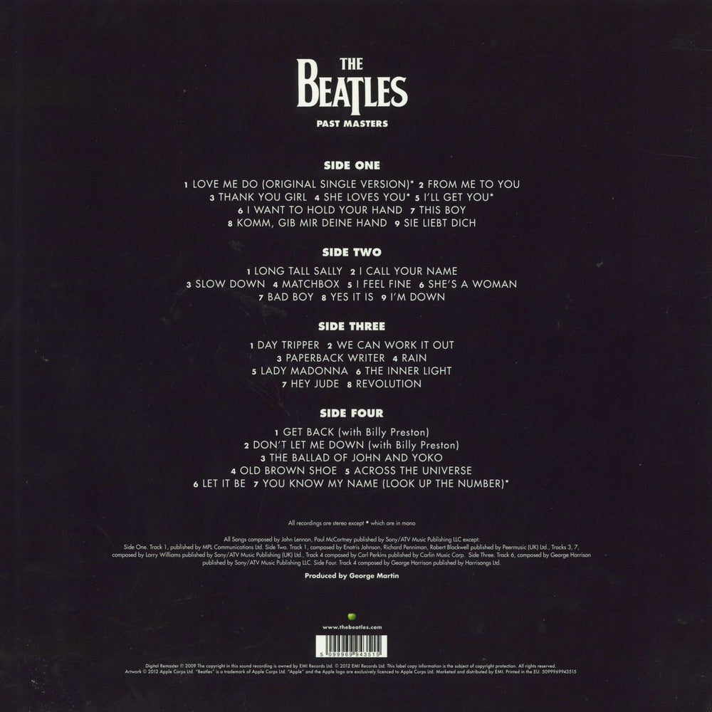 The Beatles Past Masters - 180gm Vinyl UK 2-LP vinyl record set (Double LP Album) 5099969943515