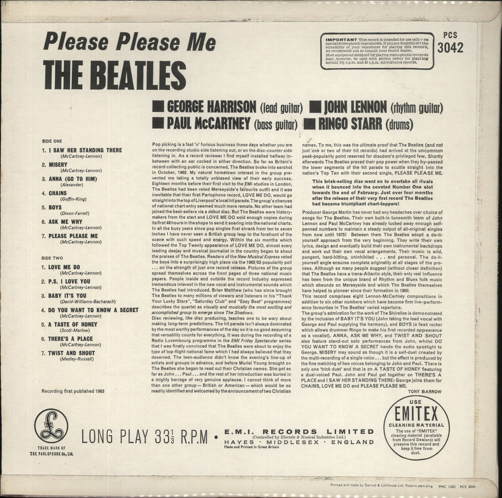 The Beatles Please Please Me - 7th UK vinyl LP album (LP record)