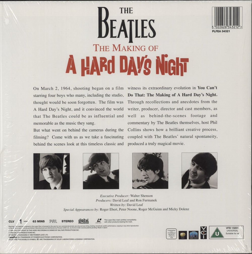 The Beatles The Making Of A Hard Day's Night - Shrink UK laserdisc / lazerdisc 5022626343212