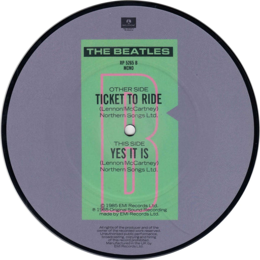 The Beatles Ticket To Ride UK 7" vinyl picture disc (7 inch picture disc single) BTL7PTI24663