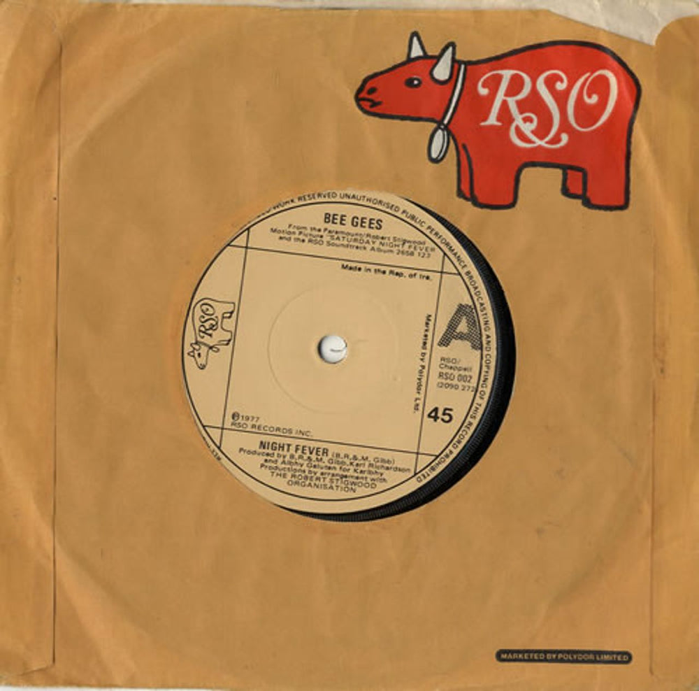 The Bee Gees Night Fever - Solid Irish 7" vinyl single (7 inch record / 45) RSO002