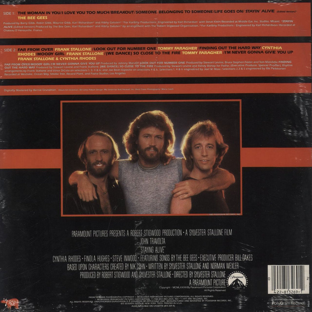 The Bee Gees Staying Alive - stickered shrink US vinyl LP album (LP record)