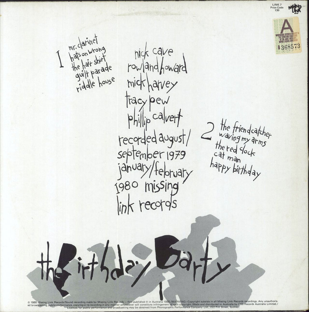 The Birthday Party The Birthday Party - Second Issue Australian vinyl LP album (LP record)