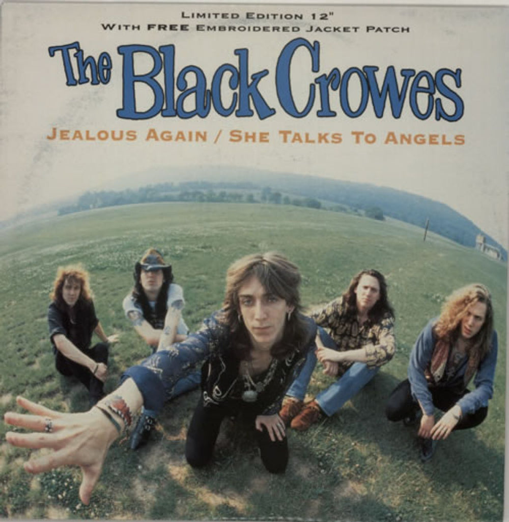 The Black Crowes Jealous Again + Patch - EX UK 12" vinyl single (12 inch record / Maxi-single) DEFA812