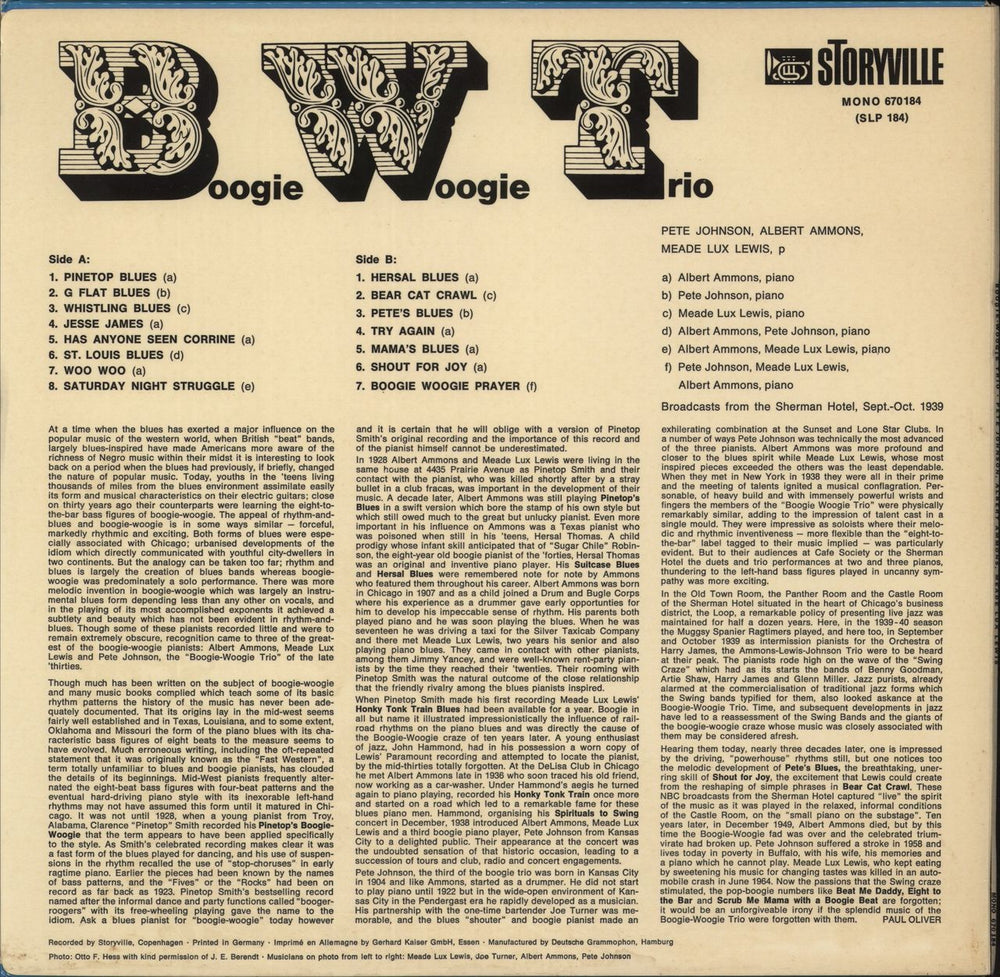 The Boogie Woogie Trio Broadcast Recordings From 1939 Never Issued Before On Records Danish vinyl LP album (LP record)