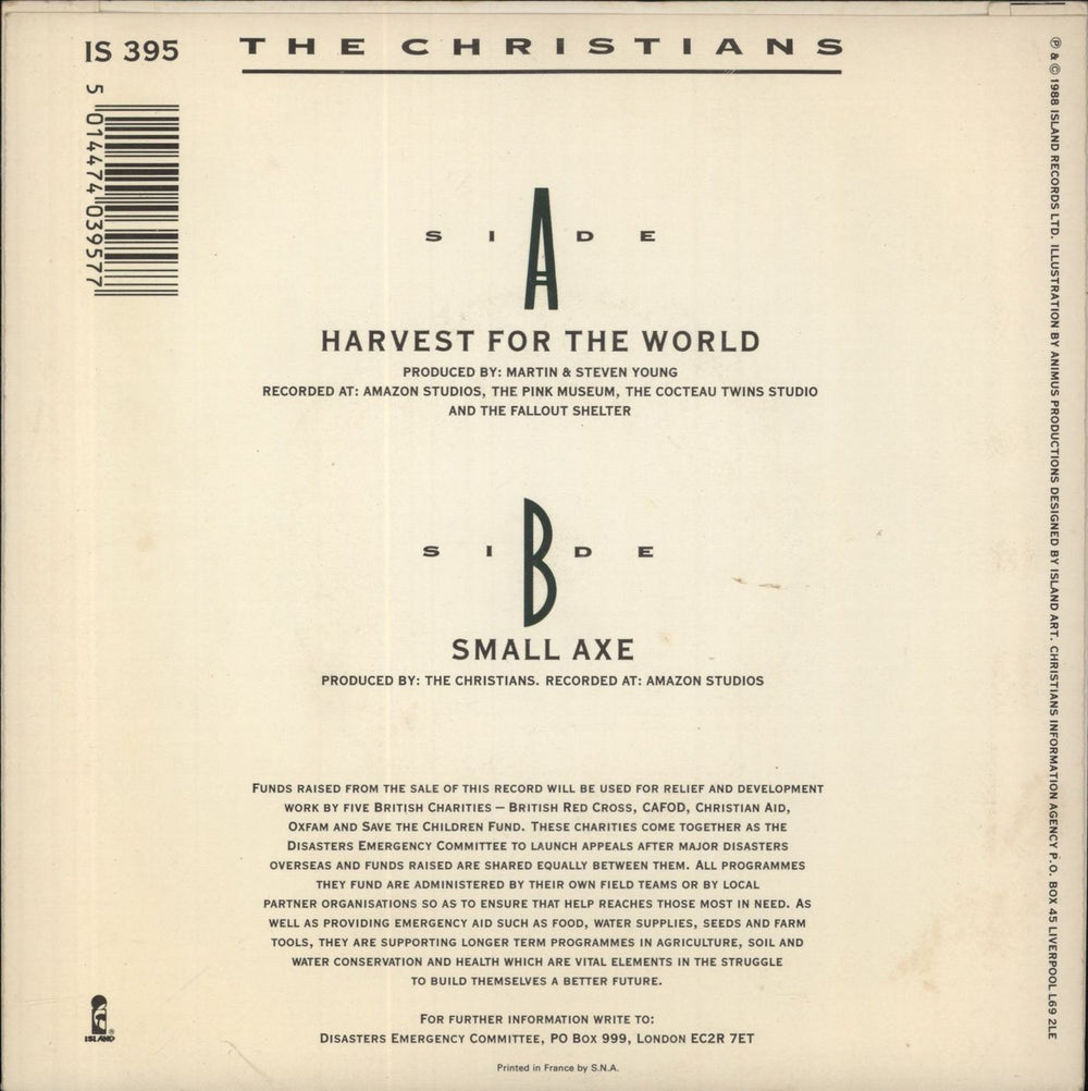 The Christians Harvest For The World UK 7" vinyl single (7 inch record / 45) 5014474039577