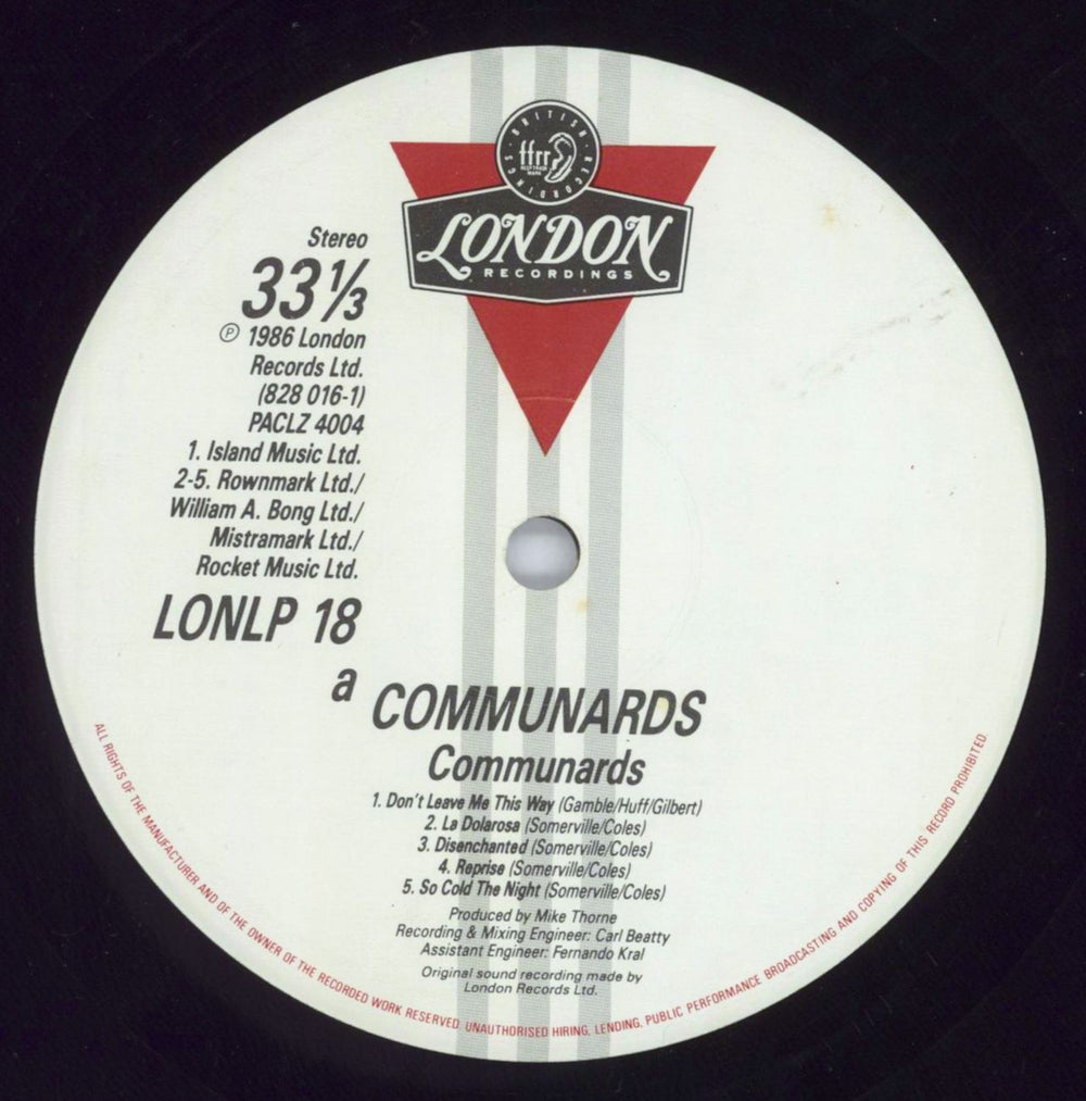 The Communards Communards - Rectangle Hype sticker UK vinyl LP album (LP record) COMLPCO819407