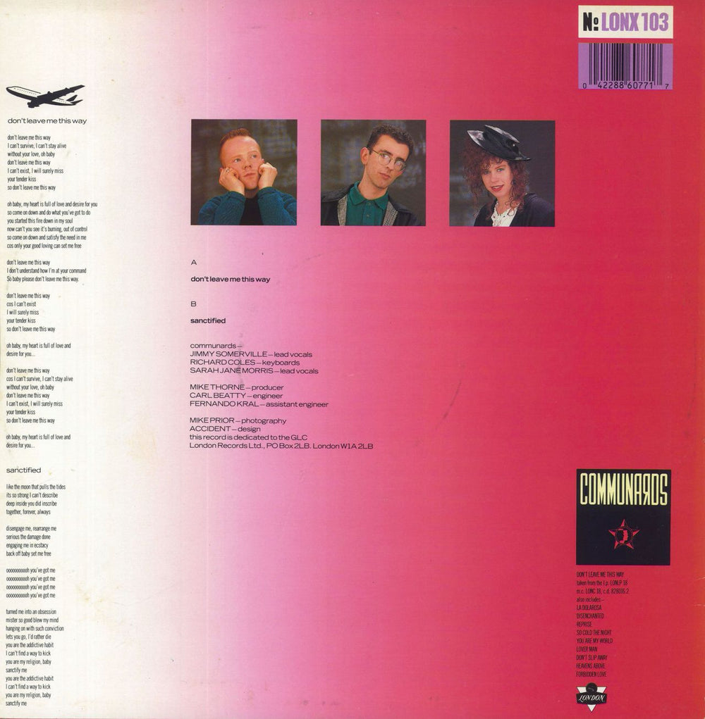 The Communards Don't Leave Me This Way UK 12" vinyl single (12 inch record / Maxi-single) 042288607717