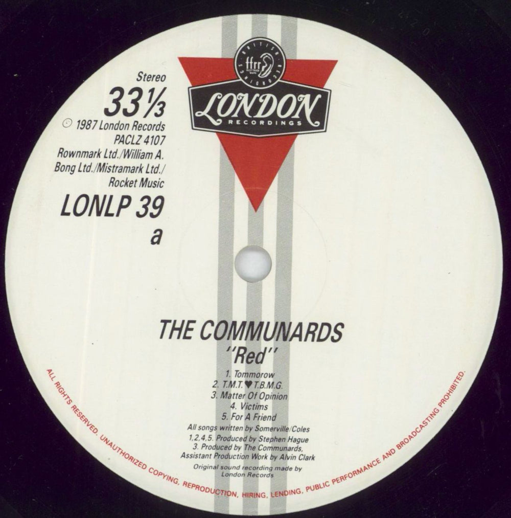 The Communards Red UK vinyl LP album (LP record) COMLPRE714310