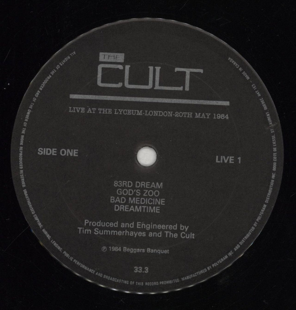 The Cult Live At The Lyceum-London-20th May 1984 - Shrink Canadian vinyl LP album (LP record) CLTLPLI856480