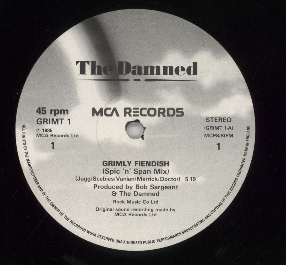 The Damned Grimly Fiendish - Autographed by Rat Scabies UK 12" vinyl single (12 inch record / Maxi-single) DAM12GR860080
