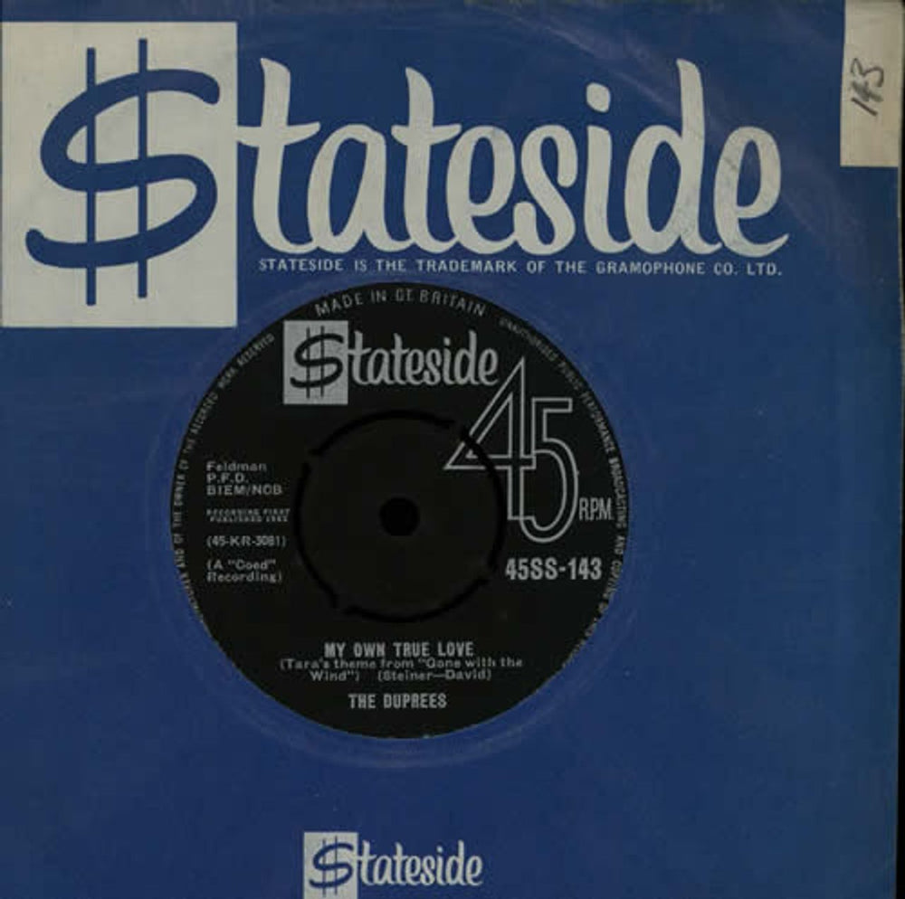 The Duprees My Own True Love UK 7" vinyl single (7 inch record / 45) 45SS-143