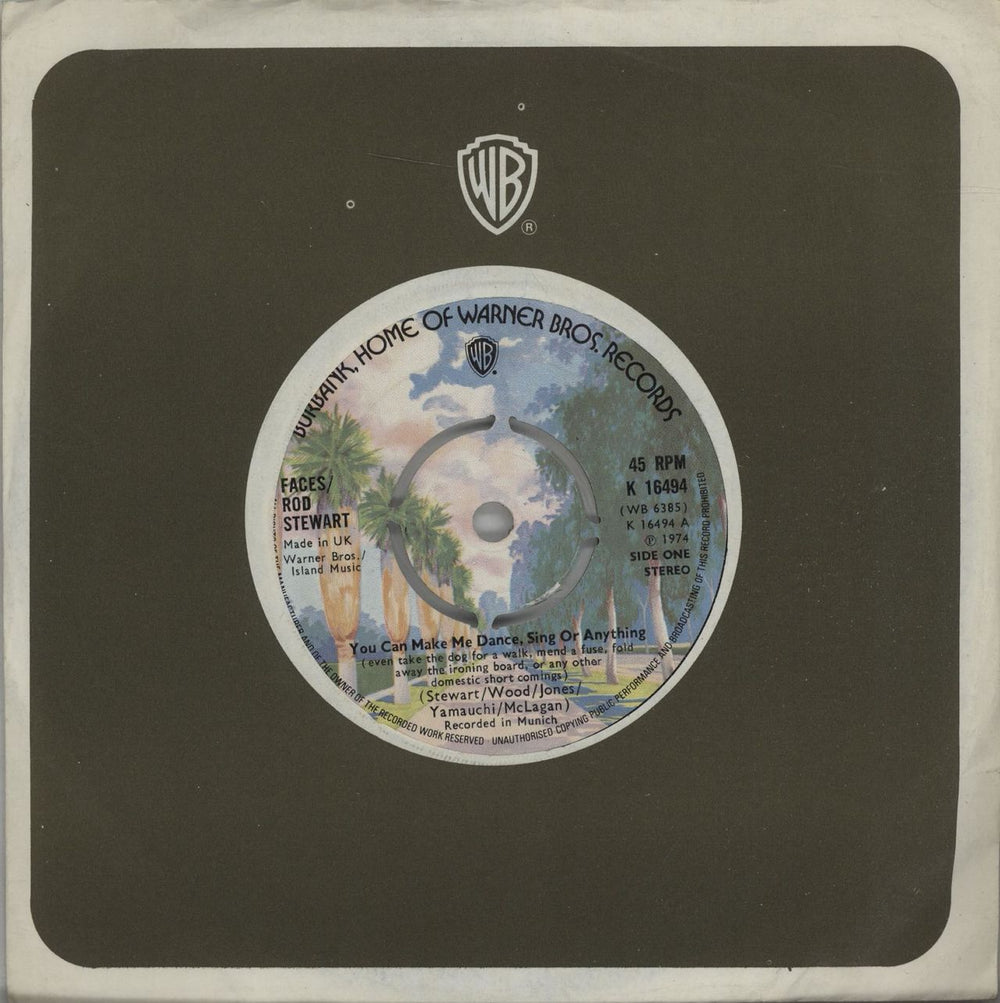 The Faces You Can Make Me Dance Sing Or Anything - 4 prong UK 7" vinyl single (7 inch record / 45) K16494