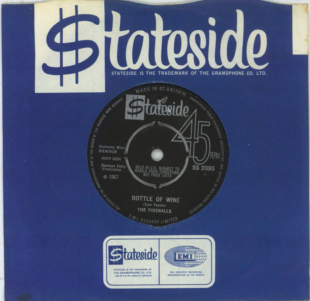 The Fireballs Bottle Of Wine UK 7" vinyl single (7 inch record / 45) SS2095