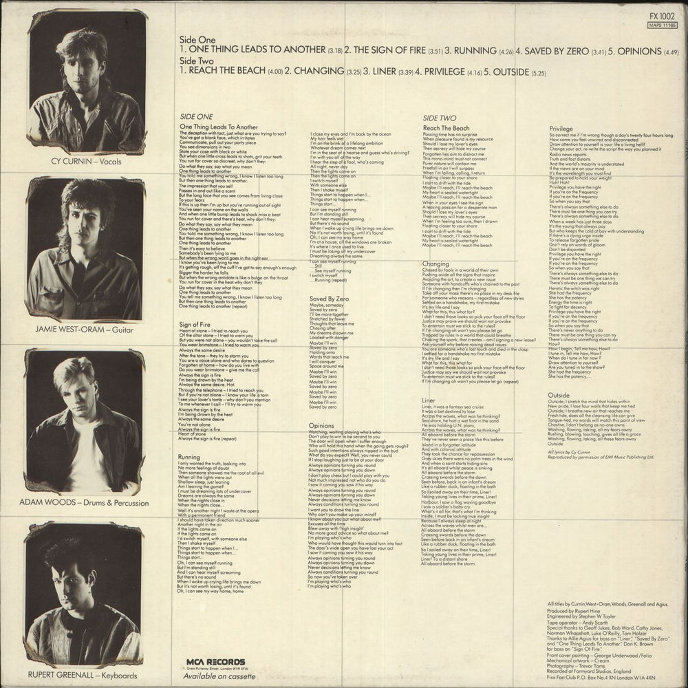 The Fixx Reach The Beach UK vinyl LP album (LP record)