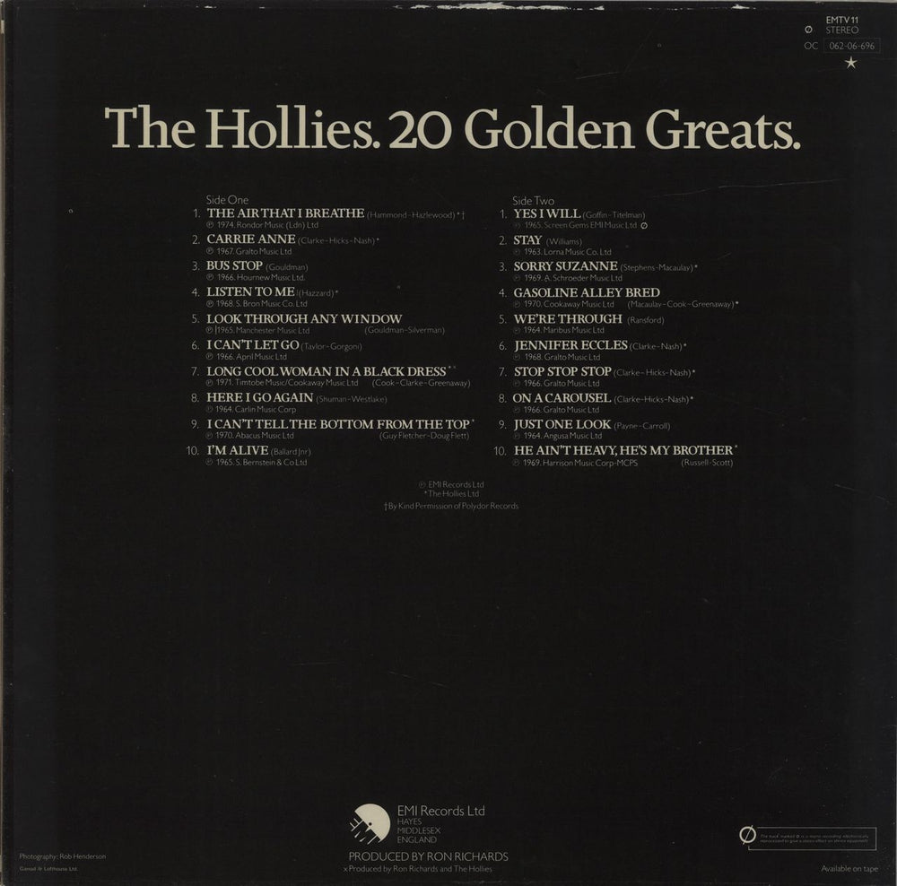 The Hollies 20 Golden Greats - 1st UK vinyl LP album (LP record) HLLLPGO133072