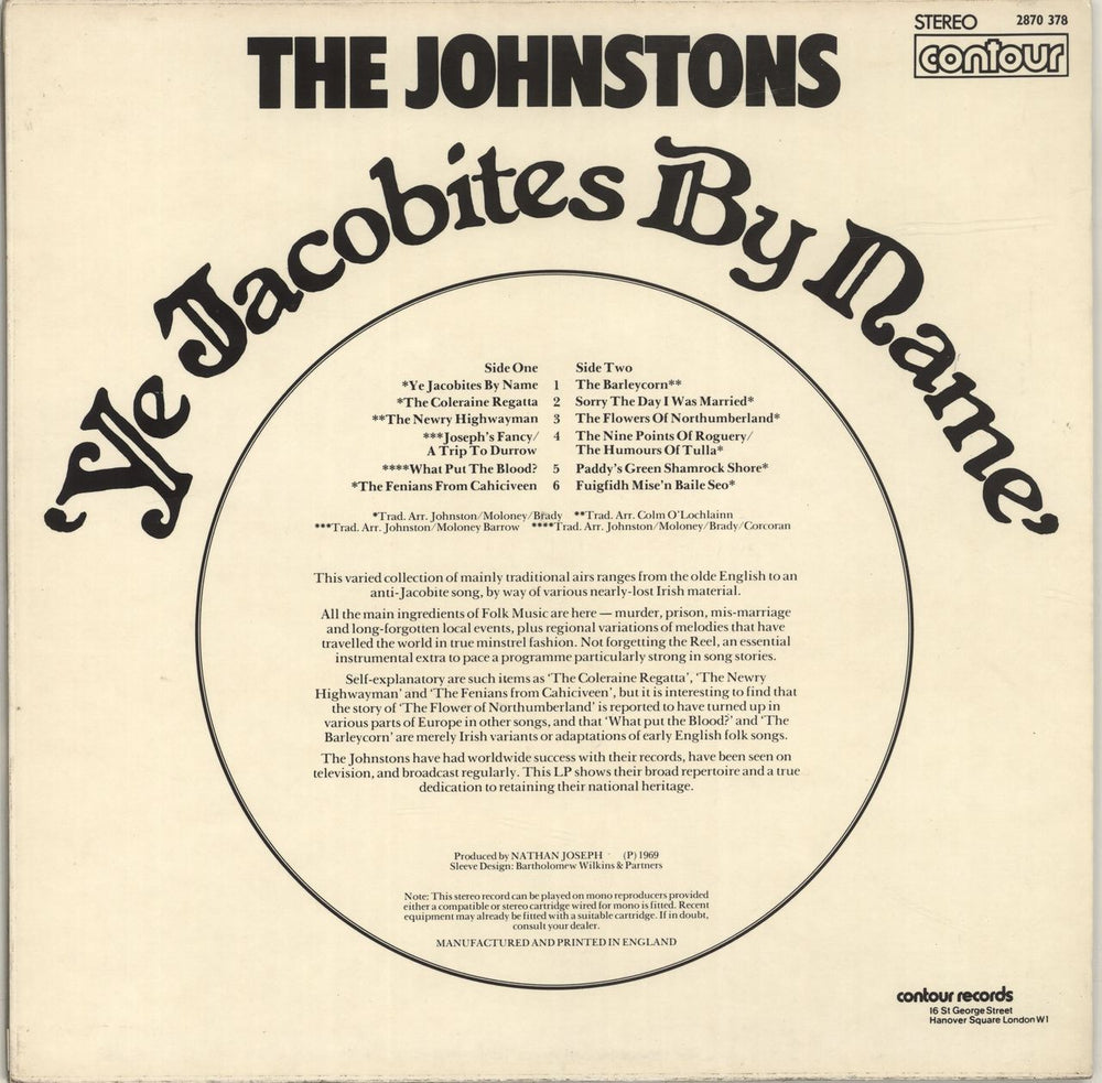 The Johnstons Ye Jacobites By Name UK vinyl LP album (LP record)