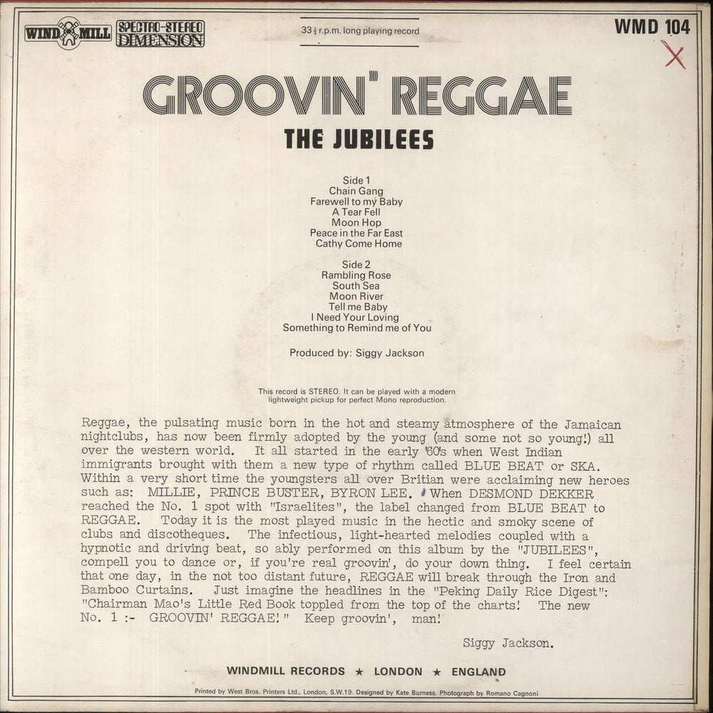 The Jubilees Groovin' Reggae UK vinyl LP album (LP record)