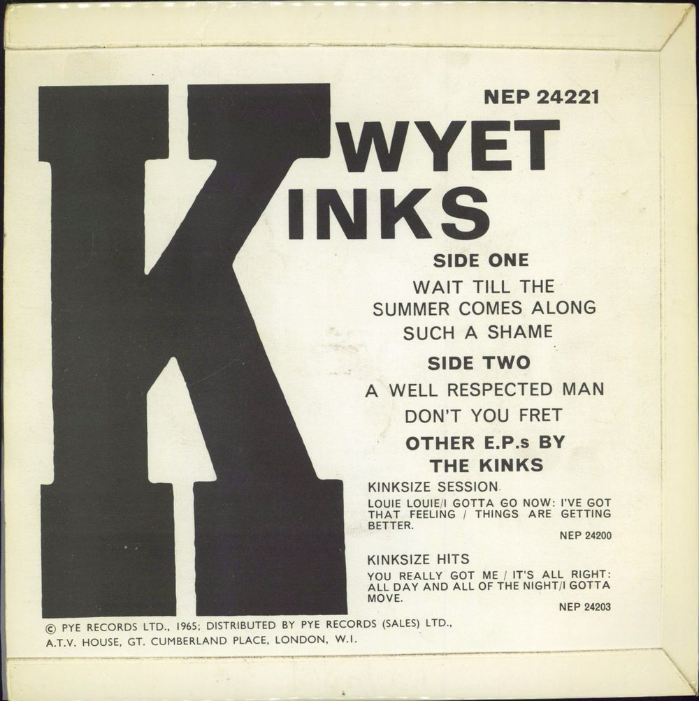 The Kinks Kwyet Kinks EP UK 7" vinyl single (7 inch record / 45)