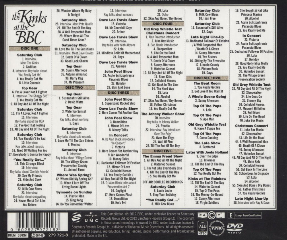 The Kinks The Kinks At The BBC - Radio & TV Sessions And Concerts: 1964-1994 UK 5-CD album set 602527972183