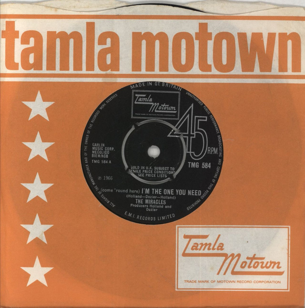 The Miracles I'm The One You Need UK 7" vinyl single (7 inch record / 45) TMG584