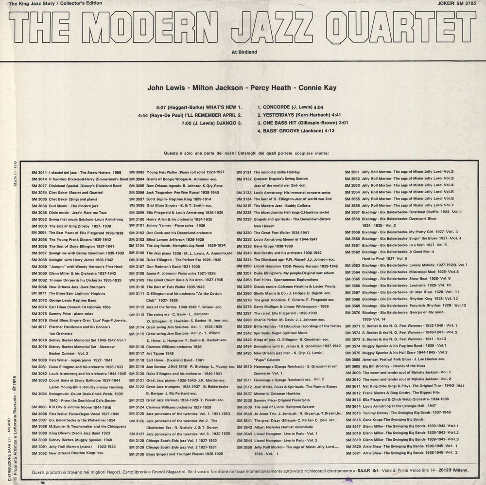 The Modern Jazz Quartet At Birdland - Shrink Italian vinyl LP album (LP record)