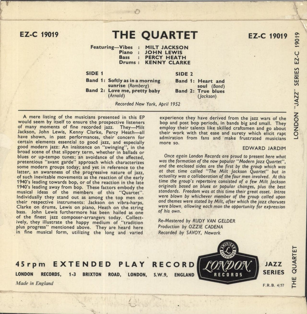 The Modern Jazz Quartet The Quartet UK 7" vinyl single (7 inch record / 45)