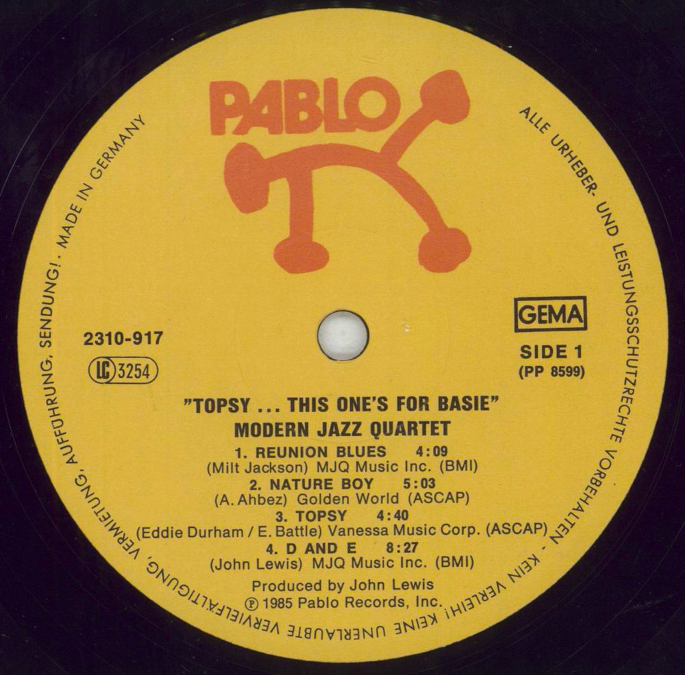 The Modern Jazz Quartet Topsy... This One's For Basie German vinyl LP album (LP record) MJQLPTO676450