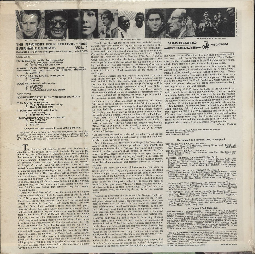 The Newport Folk Festival Newport Folk Festival 1964 - Evening Concerts Volume 1 UK vinyl LP album (LP record)