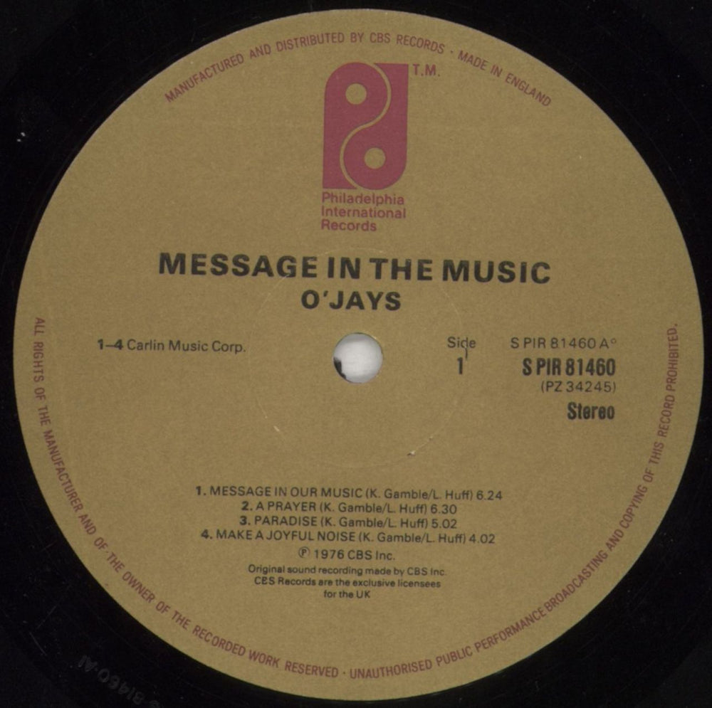 The O'Jays Message In The Music UK vinyl LP album (LP record) OJYLPME853894