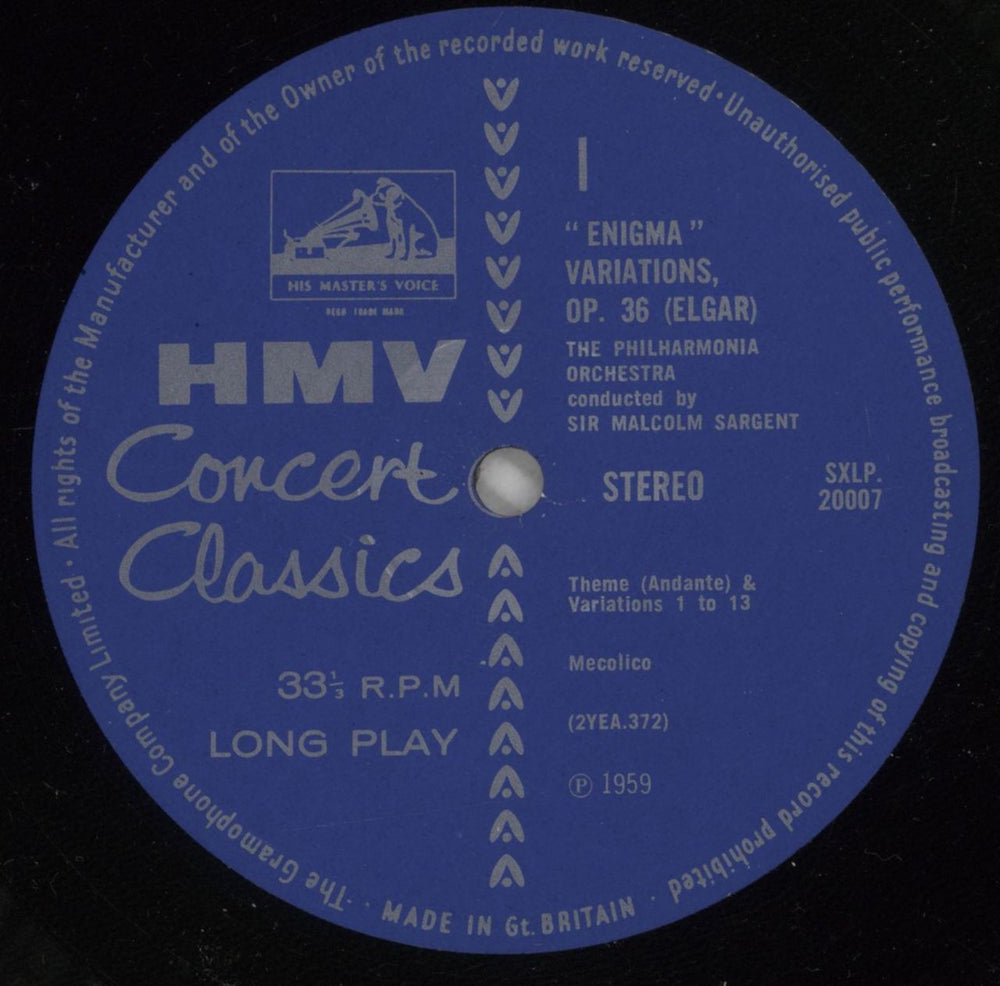 The Philharmonia Orchestra Elgar: The Enigma Variations / Vaughan Williams: Fantasia On A Theme By Thomas Tallis UK vinyl LP album (LP record) UQ7LPEL569242