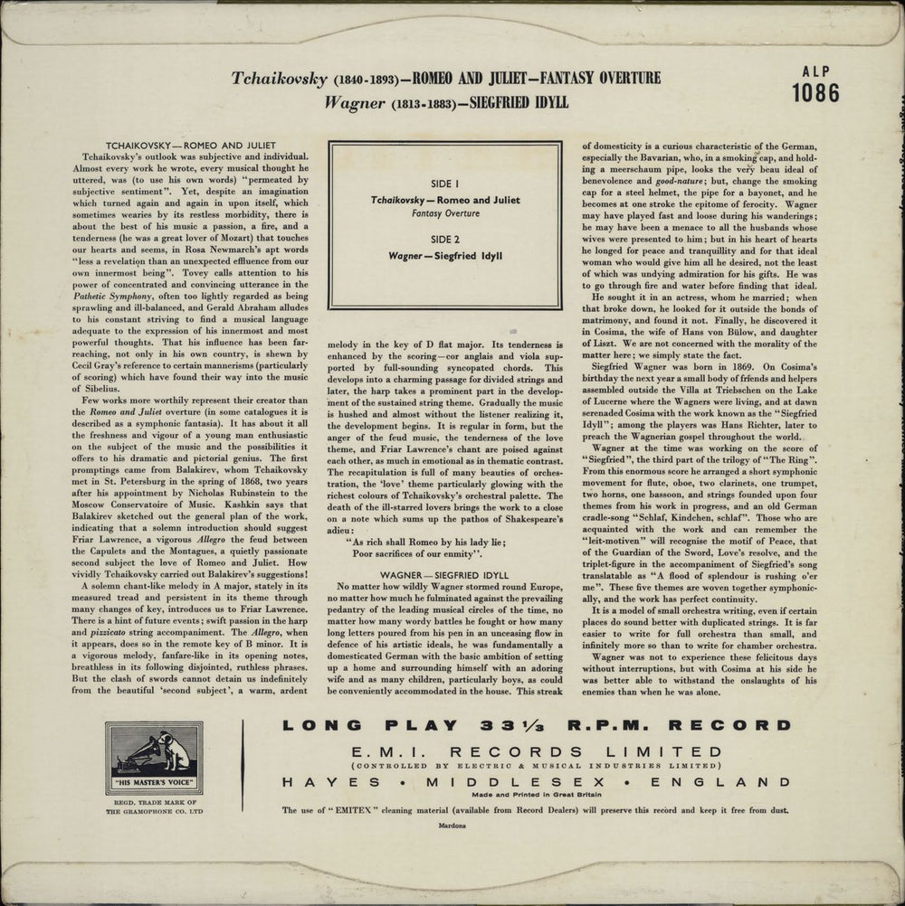 The Philharmonia Orchestra Wagner: Siegfried Idyll / Tchaikovsky: Romeo And Juliet UK vinyl LP album (LP record)