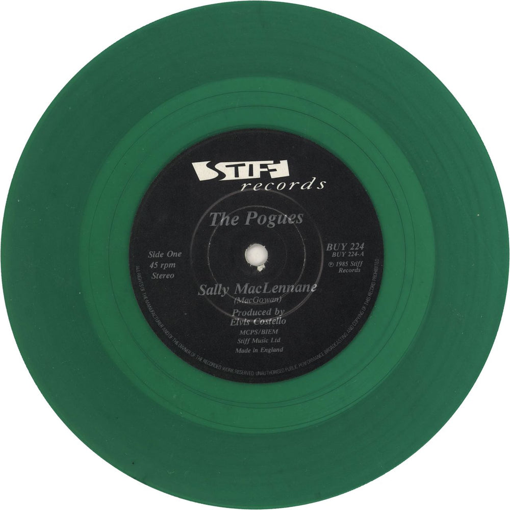 The Pogues Sally Maclennane - Green Vinyl + Poster UK 7" vinyl single (7 inch record / 45) POG07SA739059