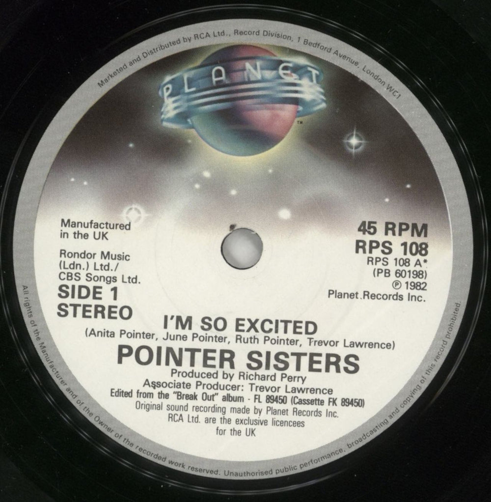 The Pointer Sisters I'm So Excited UK 7" vinyl single (7 inch record / 45) TPS07IM518347